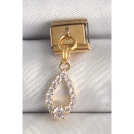 316L Çelik Gold Renk Sallantı Zirkon Taşlı Damla Model Nomination Charm TJ-BC1372