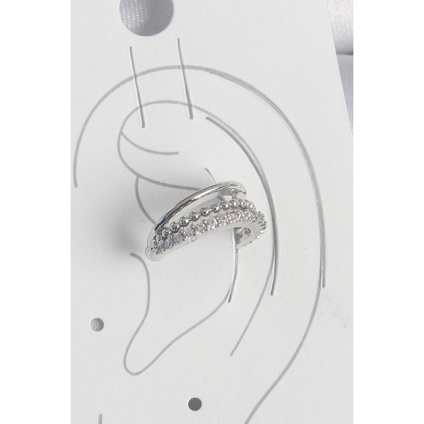 Pirinç Gümüş Renk Zirkon Taşlı 3'Lü Sıralı Kadın Kıkırdak Küpe TJ-BKP10554