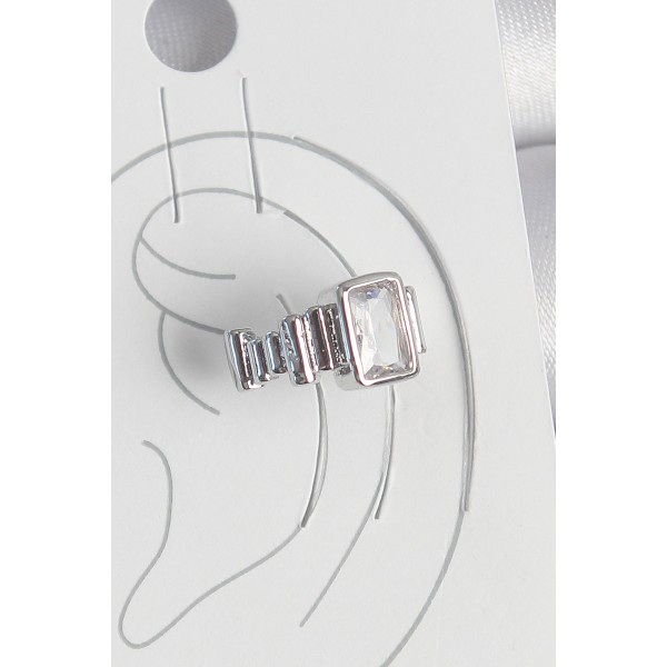 Pirinç Gümüş Renk Kare Zirkon Taşlı Kadın Kıkırdak Model Küpe TJ-BKP10560