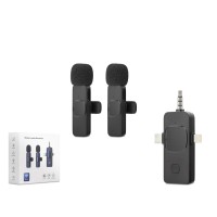 Kablosuz Çiftli Yaka Mikrofon Seti Type-c Lightning 3.5 Mm Siyah HDX2782