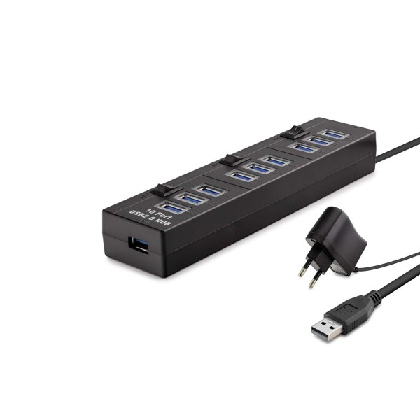 Usb Hub 10*Usb 1M Siyah ( Güç Adaptörlü) HDX7005