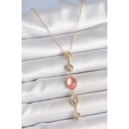 Pirinç Zincir Pembe Gold Renk Zirkon Taşlı Y Kolye TJ-BKO10231