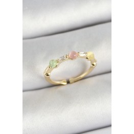 Pirinç Sıralı Boncuk Figürlü Zirkon Taşlı Gold Renk Ayarlanabilir Kadın Yüzük TJ-BYK3758