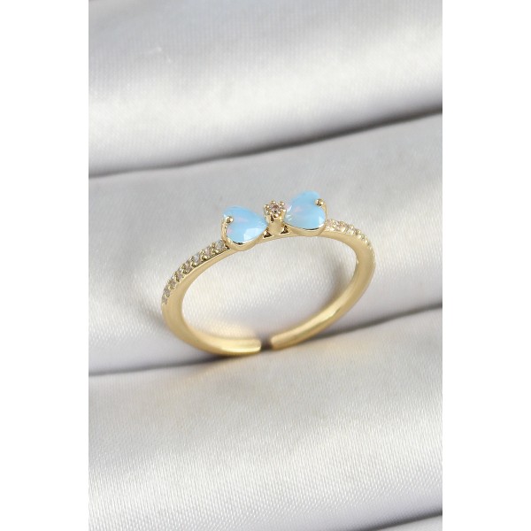 Pirinç Fiyonk Figürlü Zirkon Taşlı Gold Renk Ayarlanabilir Kadın Yüzük TJ-BYK3760