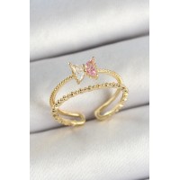 Pirinç Figürlü Zirkon Taşlı Gold Renk Ayarlanabilir Kadın Yüzük TJ-BYK3766