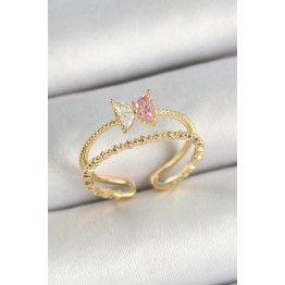 Pirinç Figürlü Zirkon Taşlı Gold Renk Ayarlanabilir Kadın Yüzük TJ-BYK3766
