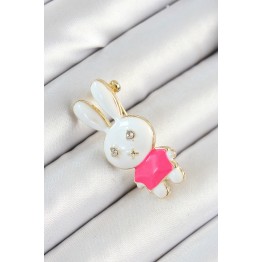 Zirkon Taş Detaylı Beyaz Ve Pembe 3D Tavşan Figürlü Kadın Broş TJ-BR436