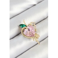 Pembe Ve Yeşil Zirkon Taşlı 3D Eriyen Kalp Figürlü Gold Renk Kadın Broş TJ-BR438