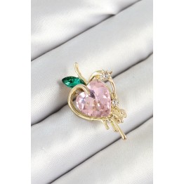 Pembe Ve Yeşil Zirkon Taşlı 3D Eriyen Kalp Figürlü Gold Renk Kadın Broş TJ-BR438