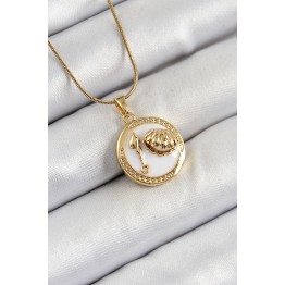 316L Çelik Zincir Beyaz Mineli Sanatsal Portre İstiridye Model Gold Renk Kadın Kolye TJ-BKO10267