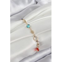 Pirinç Karışık Renk Zirkon Taşlı Gold Renk Kadın Bileklik TJ-BB7051