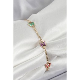 Pirinç Gold Renk Karışık Renk Zirkon Taşlı Kadın Bileklik TJ-BB7057