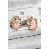 Pirinç Pembe Mineli İnci Detaylı Sanatsal Portre Model Gold Renk Kadın Küpe TJ-BKP10690