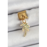 316L Çelik Sallantılı Zirkon Taşlı Palmiye Ağacı Model Gold Renk Nomination Charm TJ-BC1398