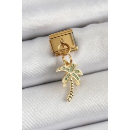 316L Çelik Sallantılı Zirkon Taşlı Palmiye Ağacı Model Gold Renk Nomination Charm TJ-BC1398