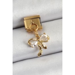 316L Çelik Sallantılı Zirkon Taşlı Fiyonk Model Gold Renk Nomination Charm TJ-BC1400
