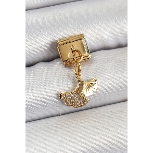 316L Çelik Sallantılı Zirkon Taşlı Balık Kuyruğu Model Gold Renk Nomination Charm TJ-BC1404