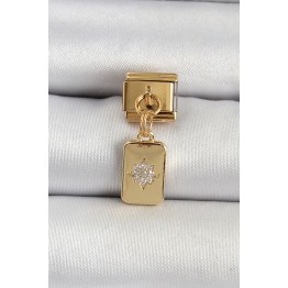 316L Çelik Sallantılı Zirkon Taşlı Kutup Yıldızı Figürlü Dikdörtgen Model Gold Renk Nomination Charm TJ-BC1406