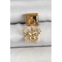 316L Çelik Sallantılı Zirkon Taşlı Model Gold Renk Nomination Charm TJ-BC1408