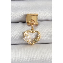 316L Çelik Sallantılı Zirkon Taşlı Kalp Model Gold Renk Nomination Charm TJ-BC1409
