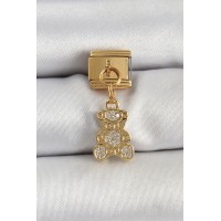 316L Çelik Sallantılı Zirkon Taşlı Ayıcık Model Gold Renk Nomination Charm TJ-BC1413