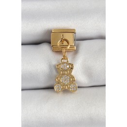 316L Çelik Sallantılı Zirkon Taşlı Ayıcık Model Gold Renk Nomination Charm TJ-BC1413