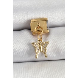 316L Çelik Sallantılı Zirkon Taşlı Model Gold Renk Nomination Charm TJ-BC1414