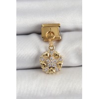 316L Çelik Sallantılı Zirkon Taşlı Kalp Detaylı Yıldz Model Gold Renk Nomination Charm TJ-BC1415