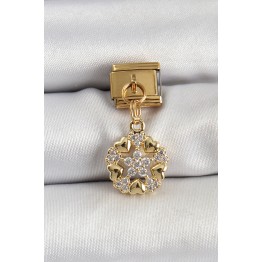 316L Çelik Sallantılı Zirkon Taşlı Kalp Detaylı Yıldz Model Gold Renk Nomination Charm TJ-BC1415