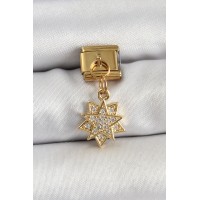316L Çelik Sallantılı Zirkon Taşlı Yıldız Model Gold Renk Nomination Charm TJ-BC1416