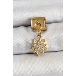 316L Çelik Sallantılı Zirkon Taşlı Yıldız Model Gold Renk Nomination Charm TJ-BC1416