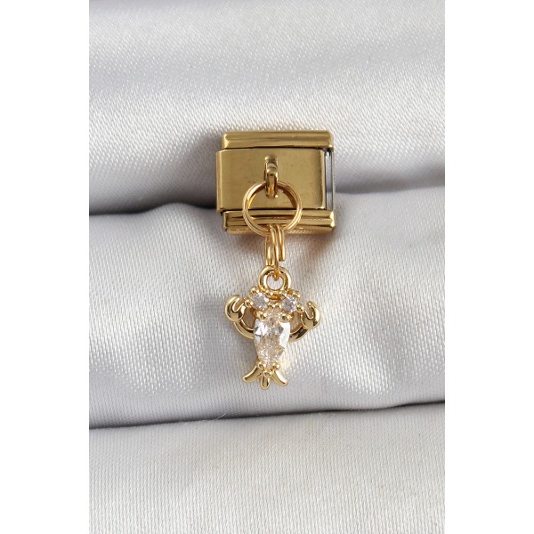 316L Çelik Sallantılı Zirkon Taşlı Model Gold Renk Nomination Charm TJ-BC1417