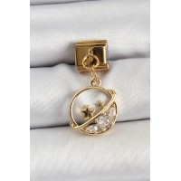 316L Çelik Sallantılı Zirkon Taşlı Satürn Model Gold Renk Nomination Charm TJ-BC1418