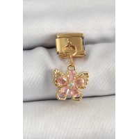 316L Çelik Sallantılı Zirkon Taşlı Çiçek Figürlü Model Gold Renk Nomination Charm TJ-BC1419