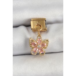 316L Çelik Sallantılı Zirkon Taşlı Çiçek Figürlü Model Gold Renk Nomination Charm TJ-BC1419