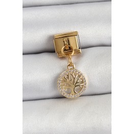 316L Çelik Sallantılı Zirkon Taşlı Hayat Ağacı Model Gold Renk Nomination Charm TJ-BC1422