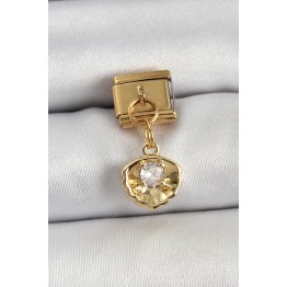 316L Çelik Sallantılı Zirkon Taşlı İstiridye Model Gold Renk Nomination Charm TJ-BC1426