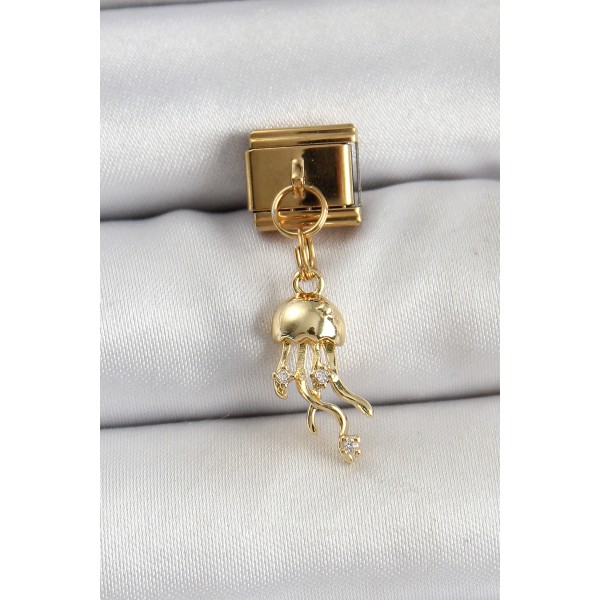 316L Çelik Sallantılı Zirkon Taşlı Deniz Anası Model Gold Renk Nomination Charm TJ-BC1427