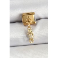 316L Çelik Sallantılı Zirkon Taşlı Çiçek Model Gold Renk Nomination Charm TJ-BC1430