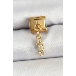316L Çelik Sallantılı Zirkon Taşlı Çiçek Model Gold Renk Nomination Charm TJ-BC1430