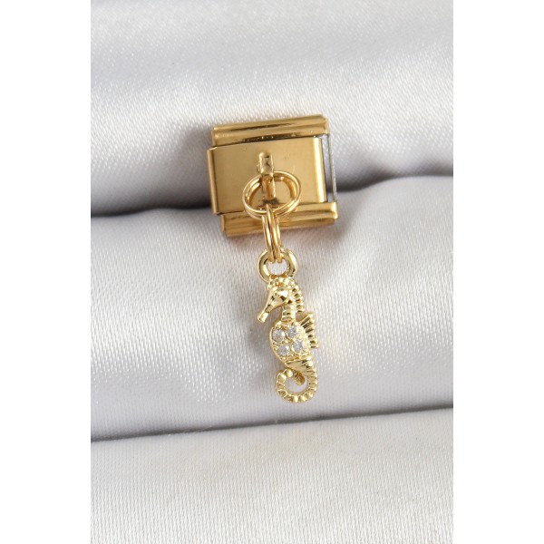316L Çelik Sallantılı Zirkon Taşlı Çiçek Model Gold Renk Nomination Charm TJ-BC1430