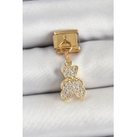 316L Çelik Sallantılı Zirkon Taşlı Ayıcık Model Gold Renk Nomination Charm TJ-BC1432