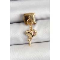 316L Çelik Sallantılı Zirkon Taşlı Eriyen Kalp Model Gold Renk Nomination Charm TJ-BC1433