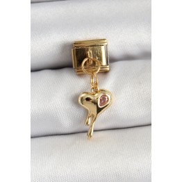 316L Çelik Sallantılı Zirkon Taşlı Eriyen Kalp Model Gold Renk Nomination Charm TJ-BC1433