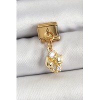 316L Çelik Sallantılı Zirkon Taşlı Deniz Kabuğu Ve Yıldız Model Gold Renk Nomination Charm TJ-BC1436