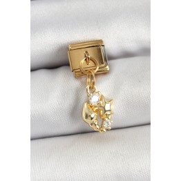 316L Çelik Sallantılı Zirkon Taşlı Deniz Kabuğu Ve Yıldız Model Gold Renk Nomination Charm TJ-BC1436