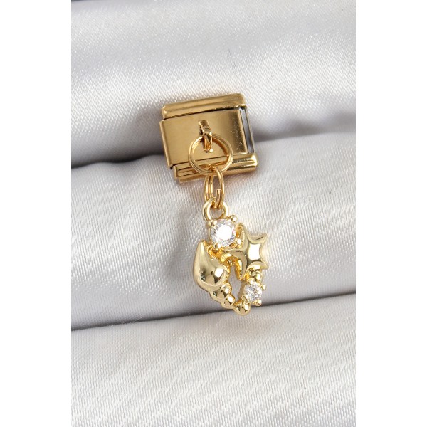 316L Çelik Sallantılı Zirkon Taşlı Deniz Kabuğu Ve Yıldız Model Gold Renk Nomination Charm TJ-BC1436