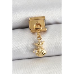 316L Çelik Sallantılı Zirkon Taşlı Deniz Yıldızı Ve İstiridye Model Gold Renk Nomination Charm TJ-BC1438
