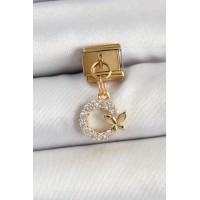 316L Çelik Sallantılı Zirkon Taşlı Detaylı Halka Model Gold Renk Nomination Charm TJ-BC1440