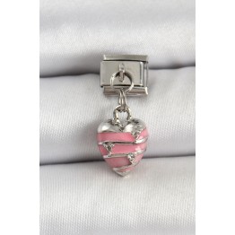 316L Çelik Gümüş Renk Pembe Kalp Model Nomination Charm TJ-BC1495